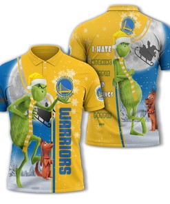Personalized Funny Christmas The Grinch Golden State Warriors NBA I Hate Morning People Shirt Gifts Unisex 3D Polo