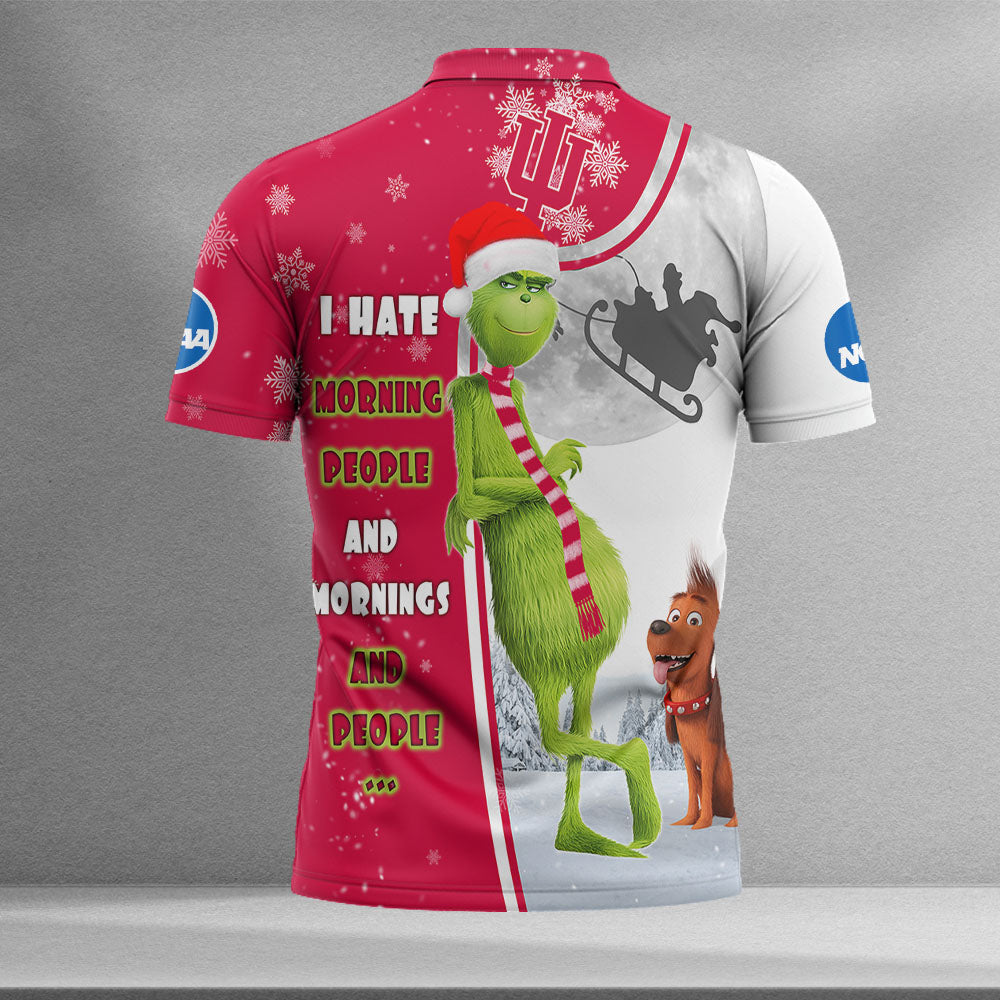 Personalized Funny Christmas The Grinch Indiana Hoosiers NCAA I Hate Morning People Shirt Gifts Unisex 3D Polo - Image 2