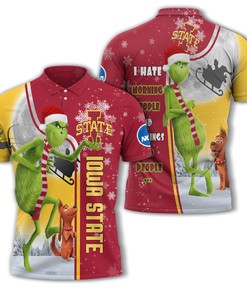 Personalized Funny Christmas The Grinch Iowa State Cyclones NCAA I Hate Morning People Shirt Gifts Unisex 3D Polo