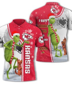 Personalized Funny Christmas The Grinch Kansas City Chiefs NFL I Hate Morning People Shirt Gifts Unisex 3D Polo