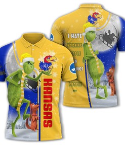 Personalized Funny Christmas The Grinch Kansas Jayhawks NCAA I Hate Morning People Shirt Gifts Unisex 3D Polo
