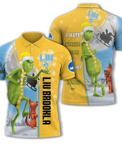 Personalized Funny Christmas The Grinch LIU Brooklyn Blackbirds NCAA I Hate Morning People Shirt Gifts Unisex 3D Polo