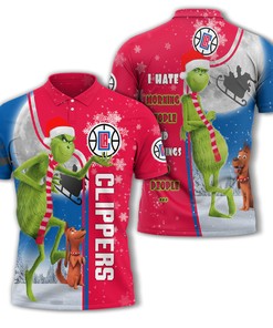 Personalized Funny Christmas The Grinch Los Angeles Clippers NBA I Hate Morning People Shirt Gifts Unisex 3D Polo