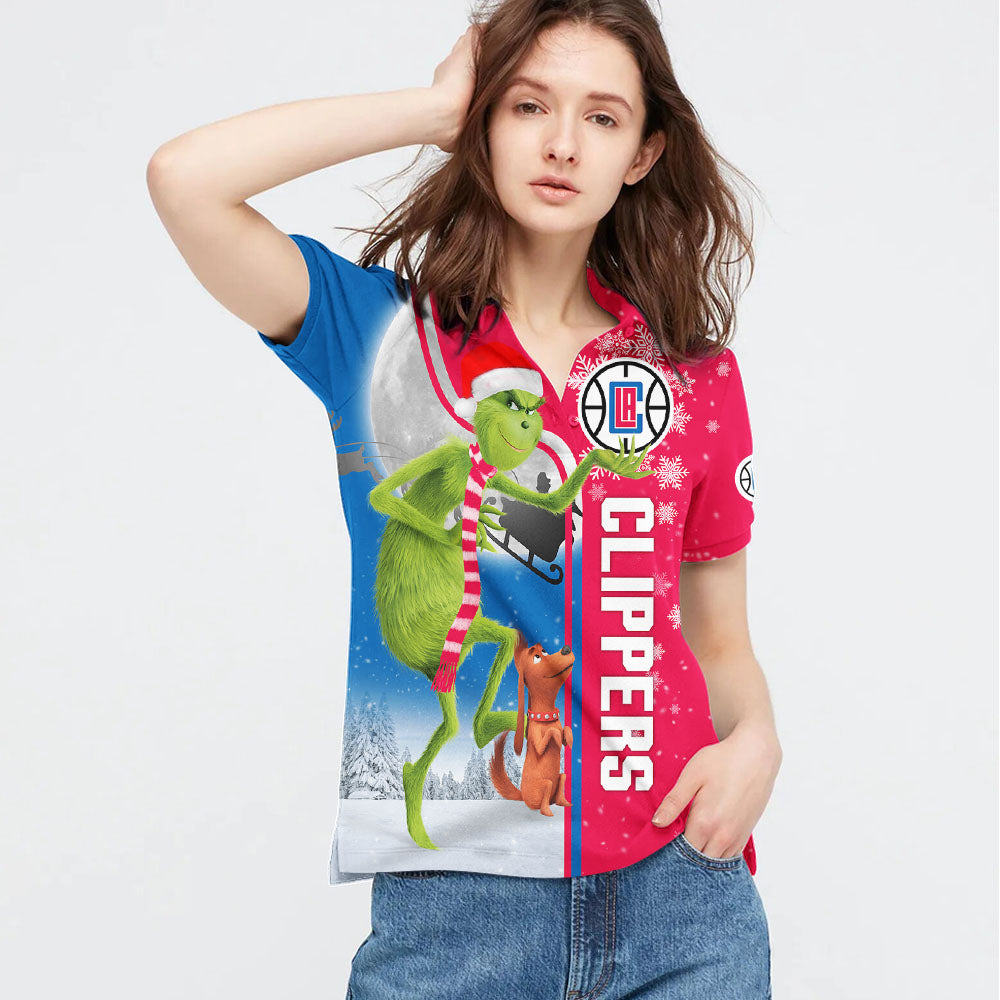 Personalized Funny Christmas The Grinch Los Angeles Clippers NBA I Hate Morning People Shirt Gifts Unisex 3D Polo - Image 3