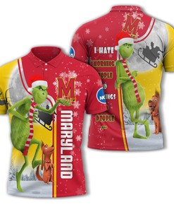 Personalized Funny Christmas The Grinch Maryland Terrapins NCAA I Hate Morning People Shirt Gifts Unisex 3D Polo