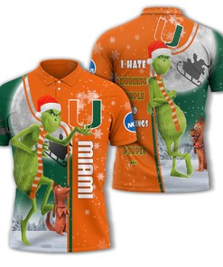 Personalized Funny Christmas The Grinch Miami Hurricanes NCAA I Hate Morning People Shirt Gifts Unisex 3D Polo