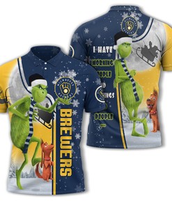 Personalized Funny Christmas The Grinch Milwaukee Brewers MLB I Hate Morning People Shirt Gifts Unisex 3D Polo
