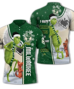 Personalized Funny Christmas The Grinch Milwaukee Bucks NBA I Hate Morning People Shirt Gifts Unisex 3D Polo