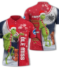 Personalized Funny Christmas The Grinch Mississippi Rebels NCAA I Hate Morning People Shirt Gifts Unisex 3D Polo