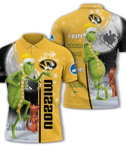 Personalized Funny Christmas The Grinch Missouri Tigers NCAA I Hate Morning People Shirt Gifts Unisex 3D Polo