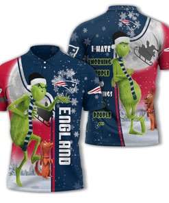 Personalized Funny Christmas The Grinch New England Patriots NFL I Hate Morning People Shirt Gifts Unisex 3D Polo