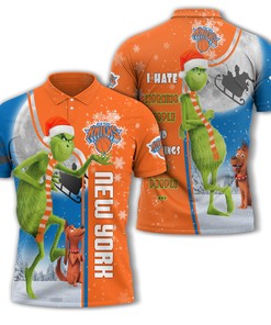 Personalized Funny Christmas The Grinch New York Knicks NBA I Hate Morning People Shirt Gifts Unisex 3D Polo