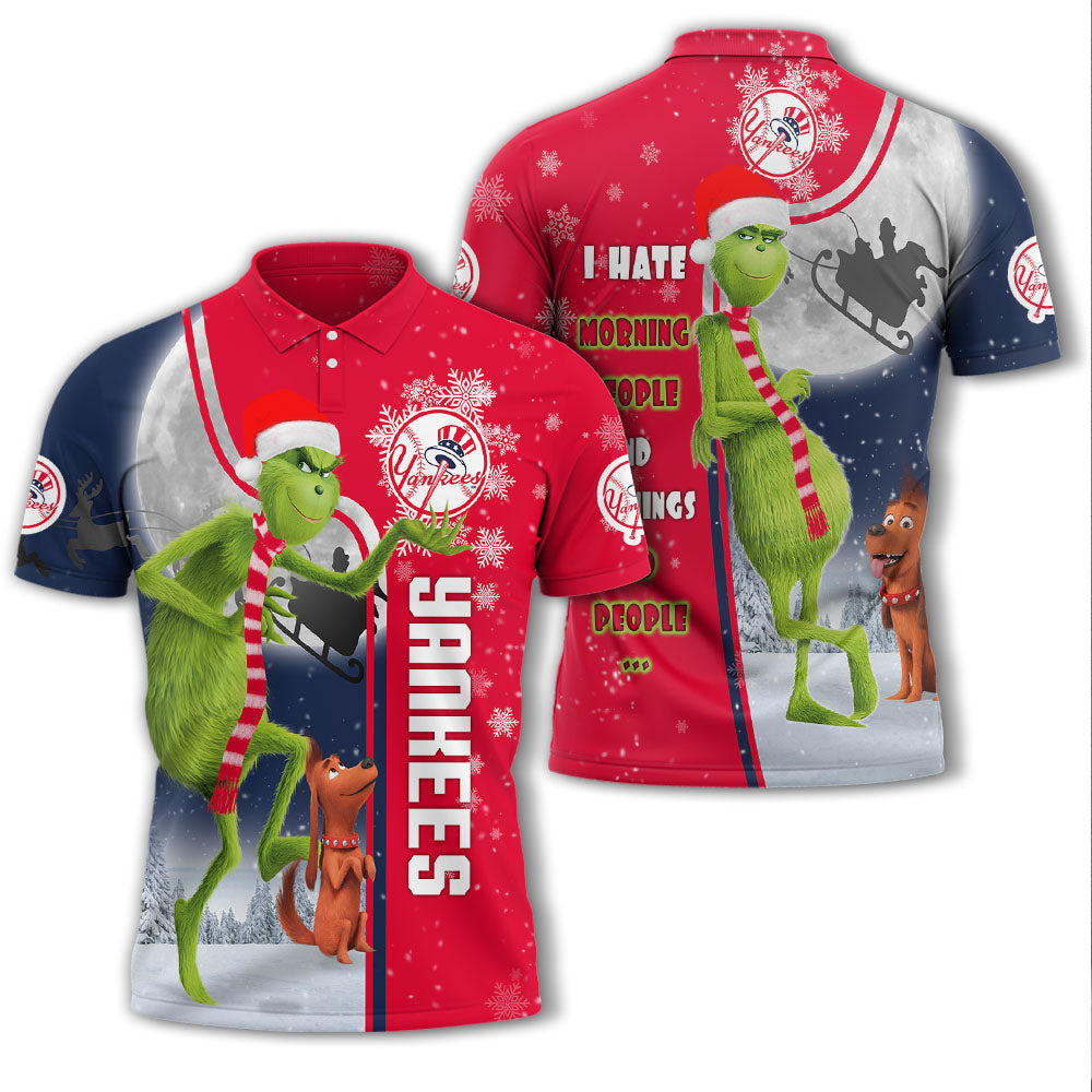 Personalized Funny Christmas The Grinch New York Yankees MLB I Hate Morning People Shirt Gifts Unisex 3D Polo