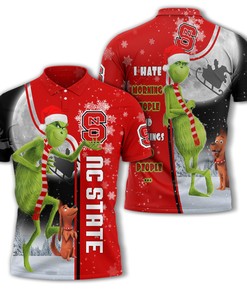 Personalized Funny Christmas The Grinch North Carolina State Wolfpack NCAA I Hate Morning People Polo Shirt