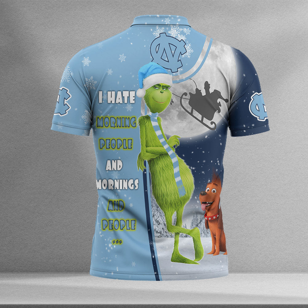 Personalized Funny Christmas The Grinch North Carolina Tar Heels NCAA I Hate Morning People Shirt Gifts Unisex 3D Polo - Image 2
