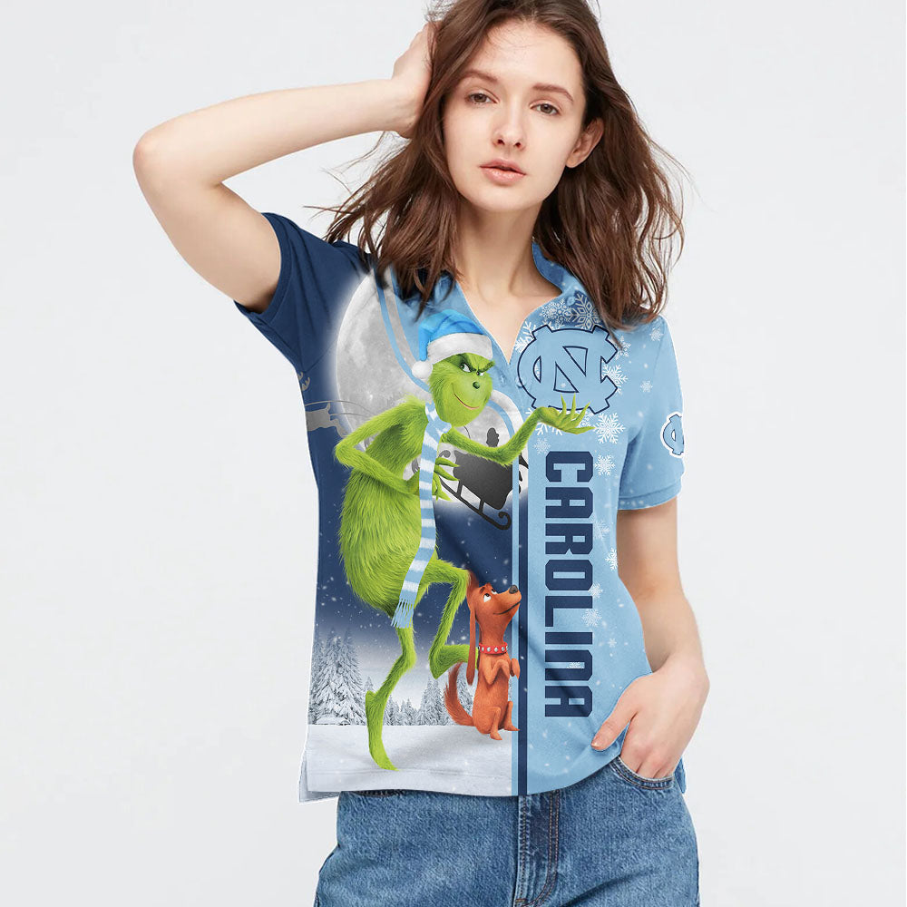 Personalized Funny Christmas The Grinch North Carolina Tar Heels NCAA I Hate Morning People Shirt Gifts Unisex 3D Polo - Image 3