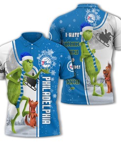 Personalized Funny Christmas The Grinch Philadelphia 76ers NBA I Hate Morning People Shirt Gifts Unisex 3D Polo