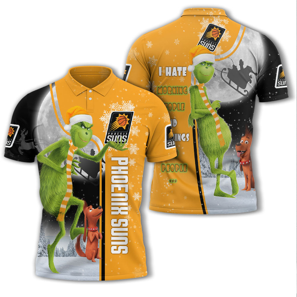 Personalized Funny Christmas The Grinch Phoenix Suns NBA I Hate Morning People Shirt Gifts Unisex 3D Polo