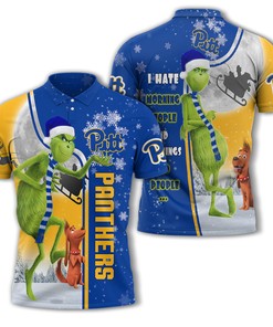 Personalized Funny Christmas The Grinch Pittsburgh Panthers NCAA I Hate Morning People Shirt Gifts Unisex 3D Polo