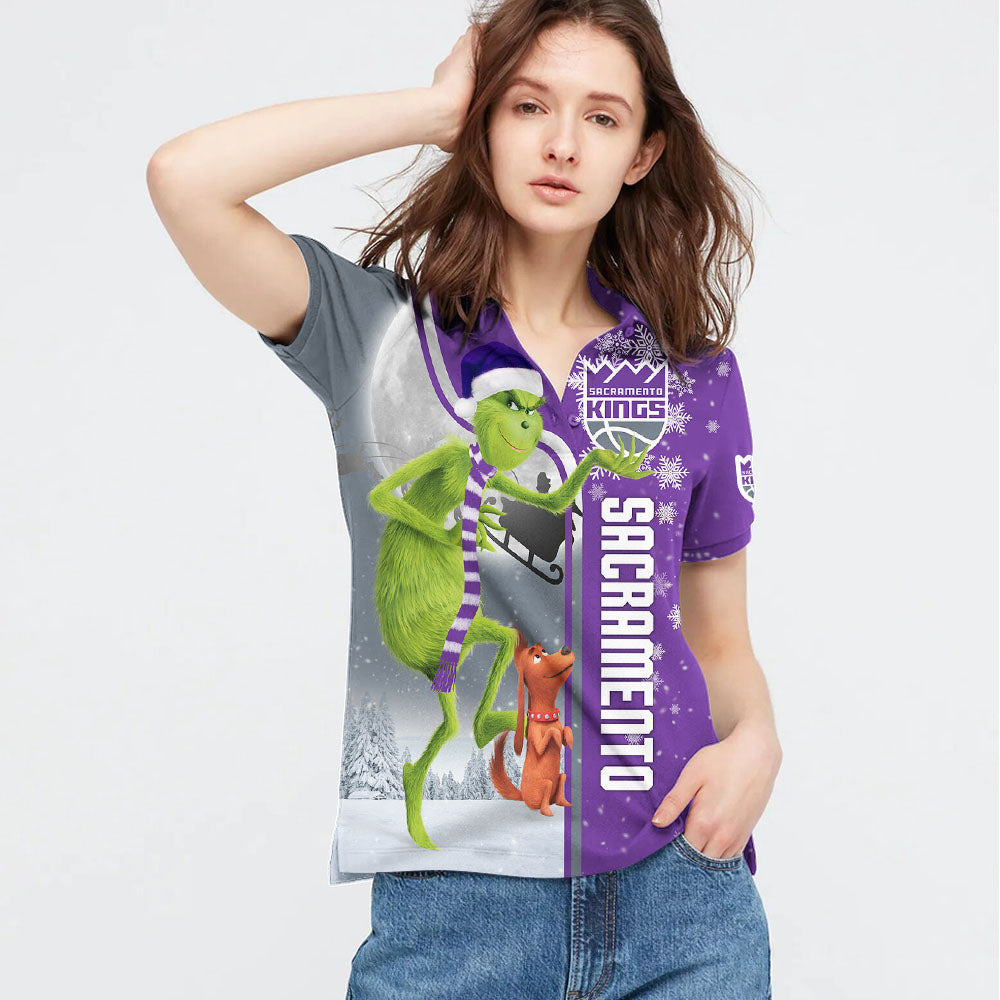Personalized Funny Christmas The Grinch Sacramento Kings NBA I Hate Morning People Shirt Gifts Unisex 3D Polo - Image 3
