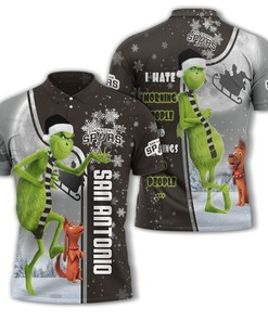 Personalized Funny Christmas The Grinch San Antonio Spurs NBA I Hate Morning People Shirt Gifts Unisex 3D Polo