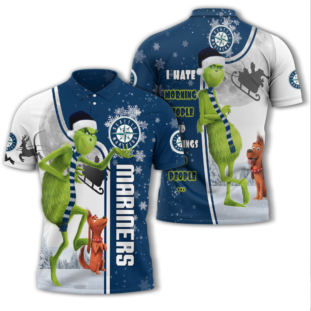 Personalized Funny Christmas The Grinch Seattle Mariners MLB I Hate Morning People Shirt Gifts Unisex 3D Polo