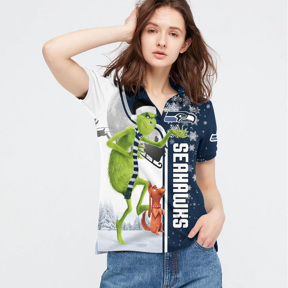 Personalized Funny Christmas The Grinch Seattle Seahawks NFL I Hate Morning People Shirt Gifts Unisex 3D Polo - Image 3