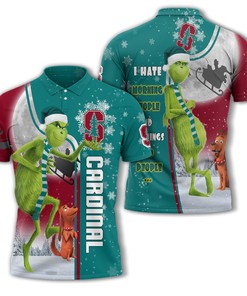 Personalized Funny Christmas The Grinch Stanford Cardinal NCAA I Hate Morning People Shirt Gifts Unisex 3D Polo