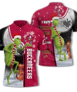 Personalized Funny Christmas The Grinch Tampa Bay Buccaneers NFL I Hate Morning People Shirt Gifts Unisex 3D Polo