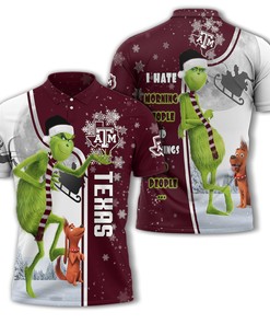 Personalized Funny Christmas The Grinch Texas AM Aggies NCAA I Hate Morning People Shirt Gifts Unisex 3D Polo