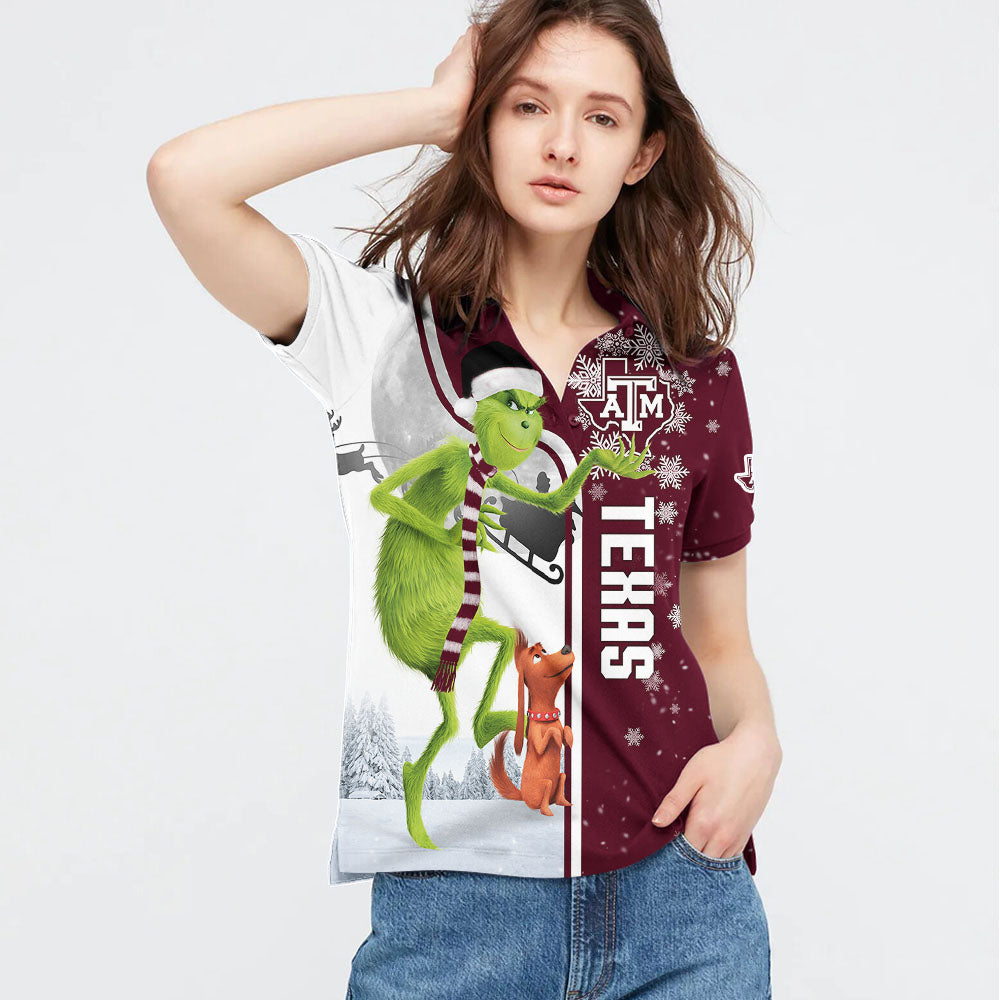 Personalized Funny Christmas The Grinch Texas AM Aggies NCAA I Hate Morning People Shirt Gifts Unisex 3D Polo - Image 3