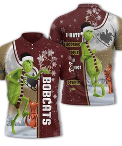 Personalized Funny Christmas The Grinch Texas State Bobcats NCAA I Hate Morning People Shirt Gifts Unisex 3D Polo