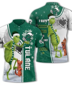 Personalized Funny Christmas The Grinch Tulane Green Wave NCAA I Hate Morning People Shirt Gifts Unisex 3D Polo