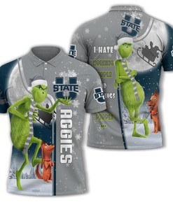 Personalized Funny Christmas The Grinch Utah State Aggies NCAA I Hate Morning People Shirt Gifts Unisex 3D Polo