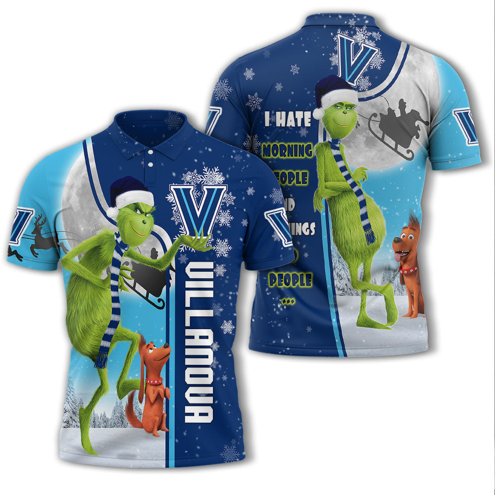 Personalized Funny Christmas The Grinch Villanova Wildcats NCAA I Hate Morning People Shirt Gifts Unisex 3D Polo