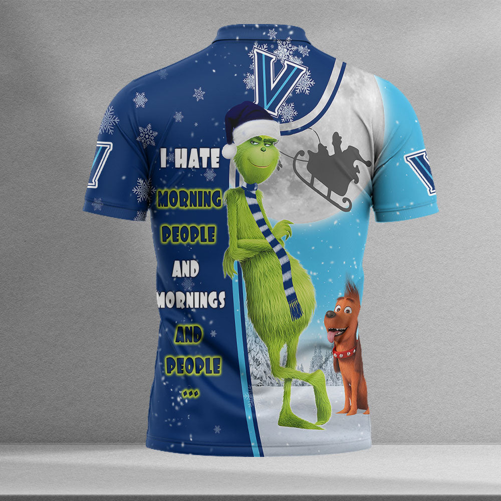 Personalized Funny Christmas The Grinch Villanova Wildcats NCAA I Hate Morning People Shirt Gifts Unisex 3D Polo - Image 2