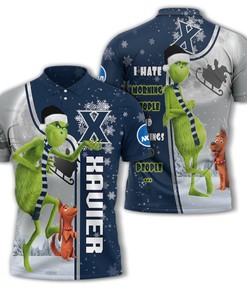 Personalized Funny Christmas The Grinch Xavier Musketeers Musketeers NCAA I Hate Morning People Polo Shirt