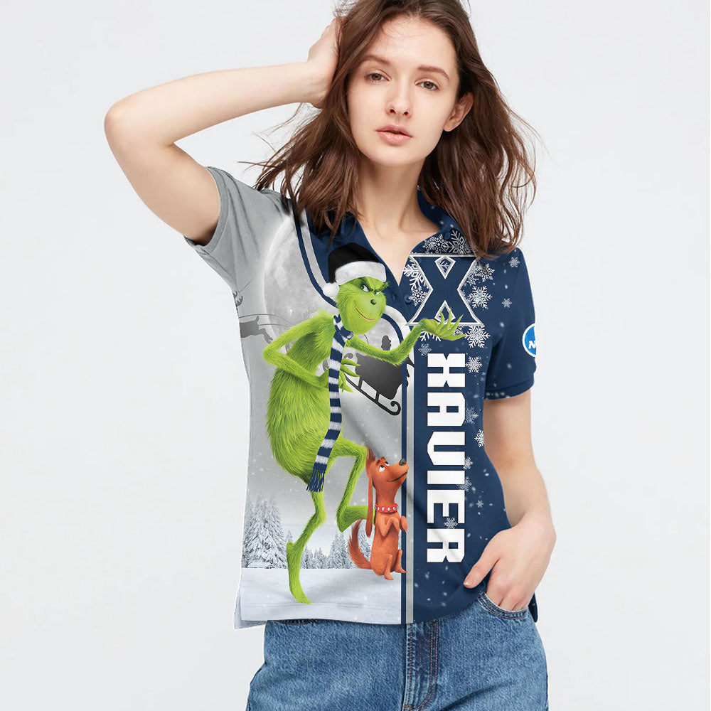 Personalized Funny Christmas The Grinch Xavier Musketeers Musketeers NCAA I Hate Morning People Polo Shirt - Image 3