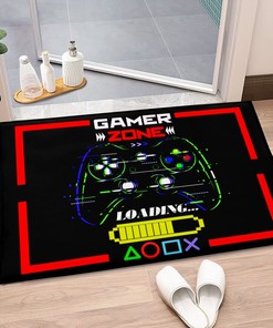 Personalized Game Area Rug for Boys' Bedroom and Teen's Room | Black and Red Gamepad Carpet, Cool Game Controller Design