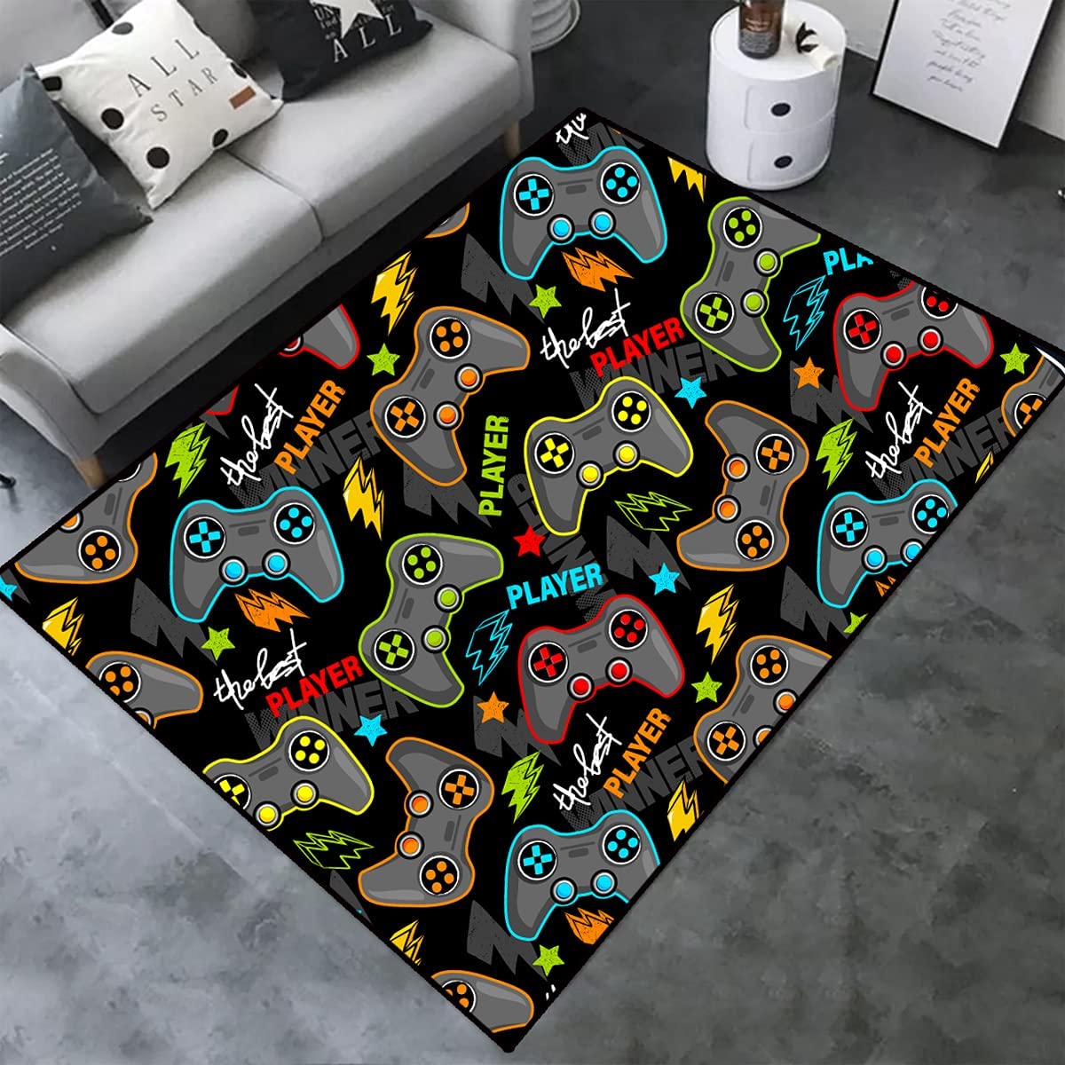 Personalized Game Area Rug for Living Room or Bedroom Decor with 3D Gamer Carpet Print