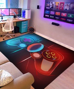 Personalized Gamepad Controller Gamer Bedroom Doormat Black Rug for Kids Boys - Non-Slip Floor Mat