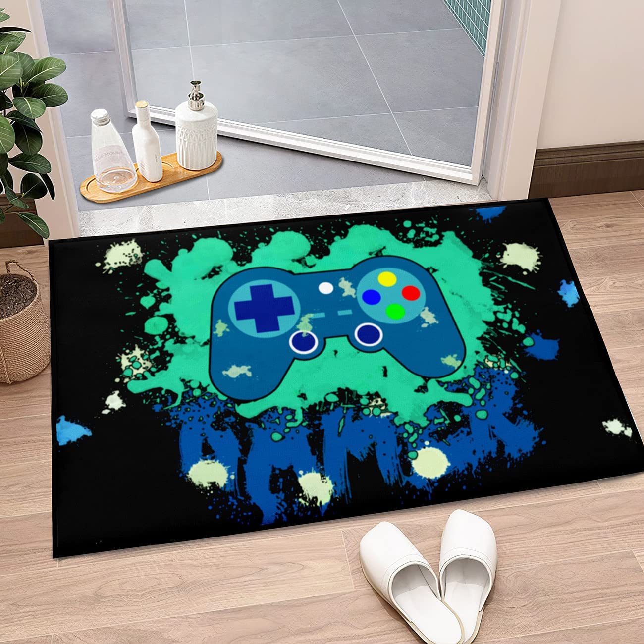 Personalized Gamer Area Rug Bedroom, Custom Doormats with Gamepad and Game Controller