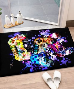 Personalized Gamer Area Rugs Bedroom, Colorful Gaming Painting Black Sitting-Room Rug Floor Pad Rugs