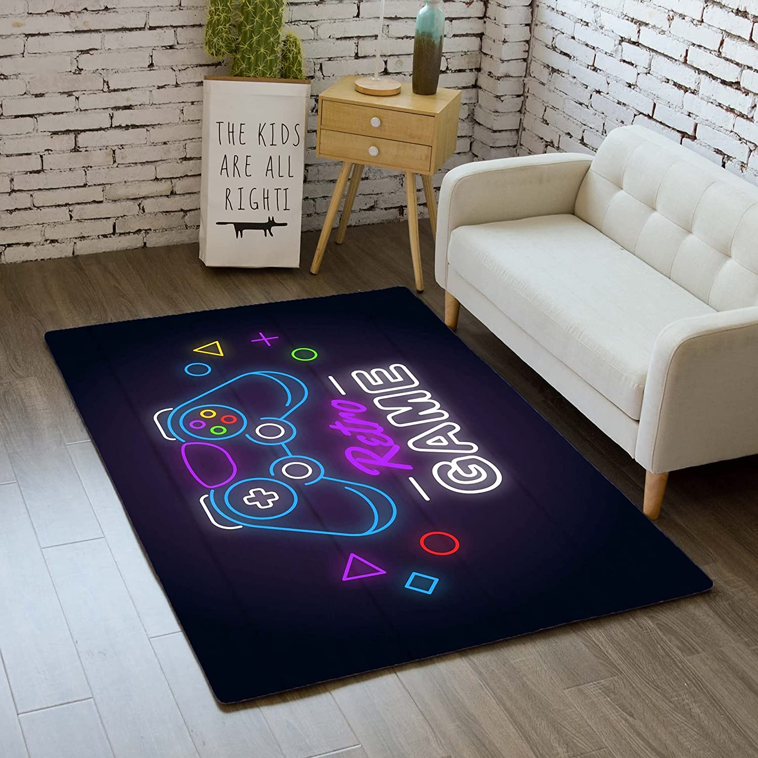 Personalized Gamer Area Rugs for Boys - 3D Printed Controller Gamepad Mat for Bedroom and Living Room Decor,