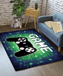 Personalized Gamer Rug for Bedroom, Boys Gaming Area Rug with Video Game Controller Player, Polyester Mat