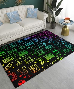 Personalized Gamer Rug for Boy's Bedroom - Neon Sign Gaming Area Rug with Video Game Controller Carpet Floor Mat