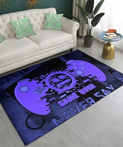 Personalized Gamer Rugs for Bedroom and Playroom - Purple Gamepad Print Carpet for Game Room Area