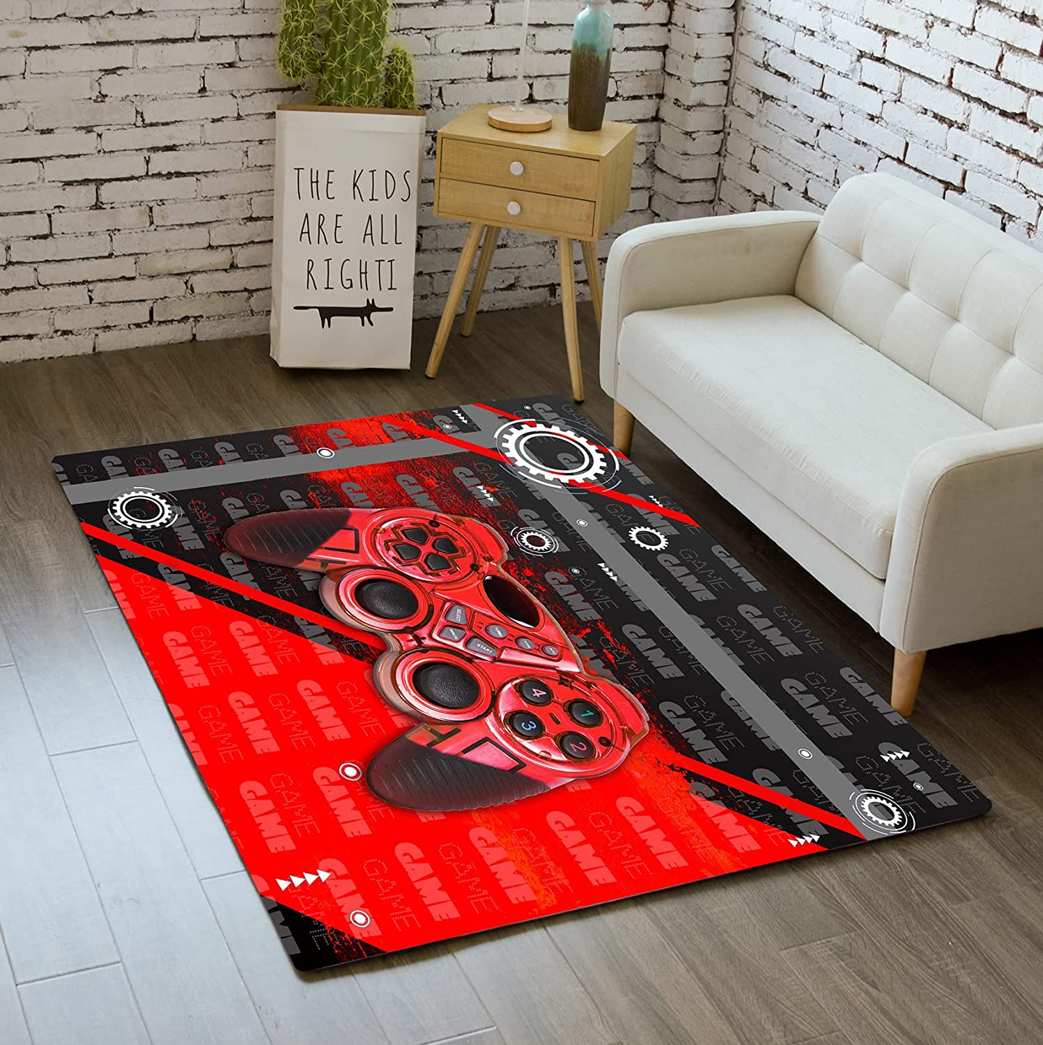 Personalized Gamer Rugs for Boys Bedroom and Teens - Red Game Gamepad Carpets for Living Room Mat and Home Decor