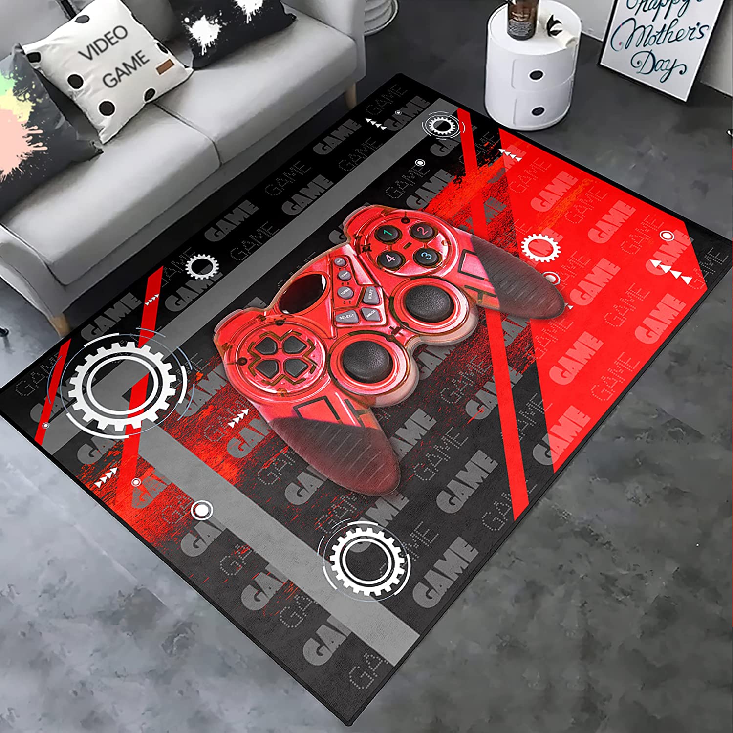 Personalized Gamer Rugs for Boys Bedroom and Teens - Red Game Gamepad Carpets for Living Room Mat and Home Decor - Image 3