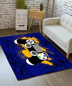 Personalized Gaming Area Rugs - Black Gamepad Carpet, Orange Painting Design, Blue Floor Mats, and More for Home Deco